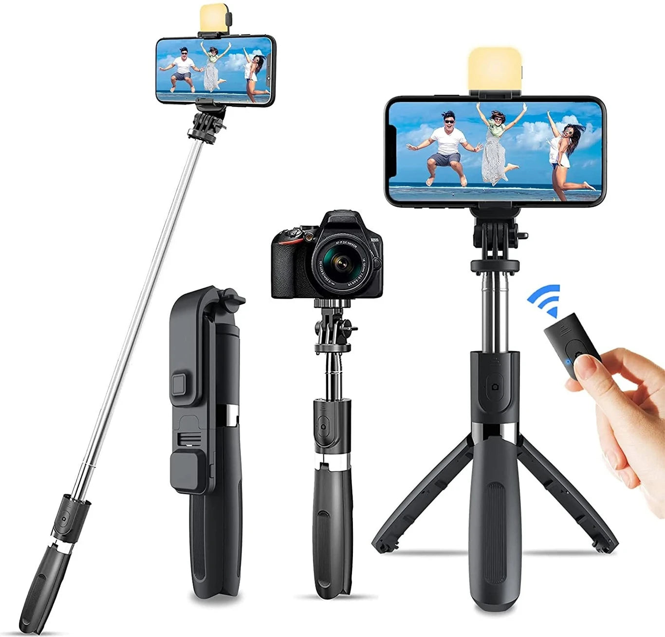 Hold up HOLD UP Selfie Stick Tripod with Light & Phone Stand - Wireless Remote, Bluetooth (Black)