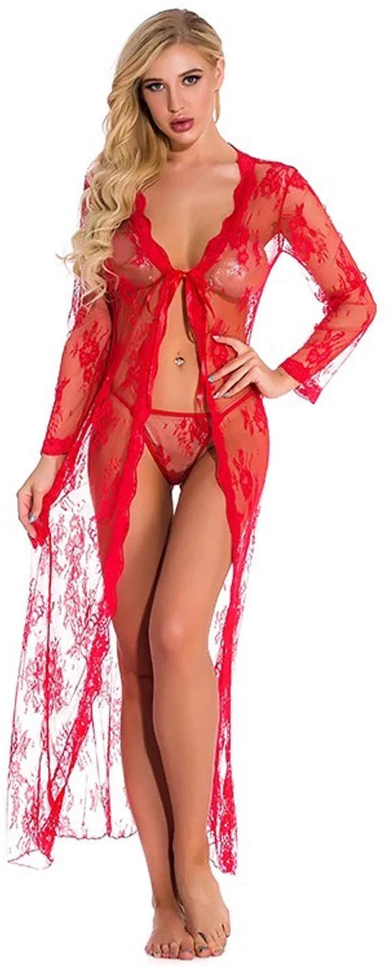 Pack of 3 Women Lace Robe & Lingerie Set