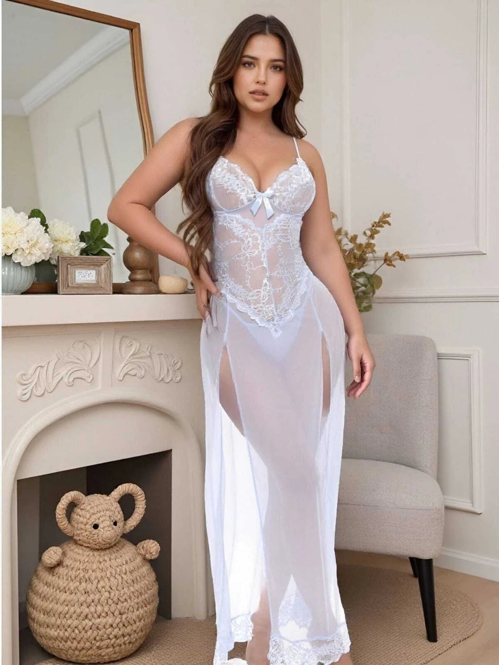 Women Lace Nightdress | Plus Size Long Gown