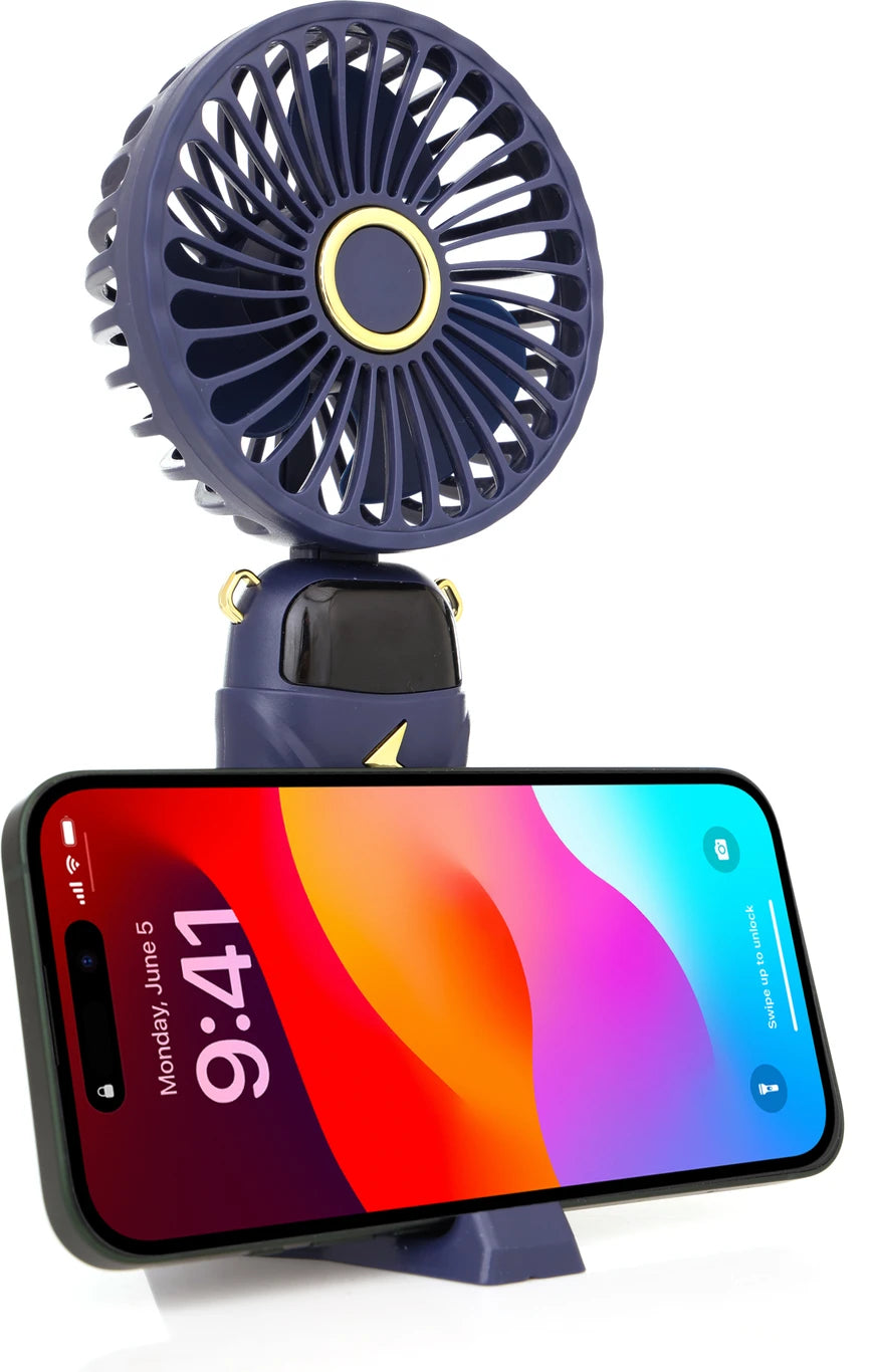 Mini Hand Fan - Portable USB Rechargeable Fan, 5 Speed, 1800mAh Battery (Blue)