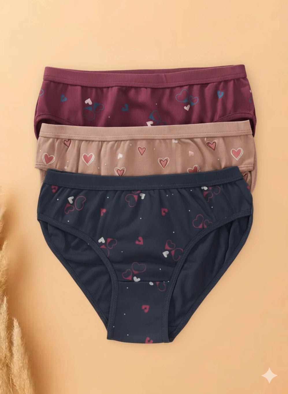 Pack of 3 - Heart & Butterfly Print Hipster Briefs