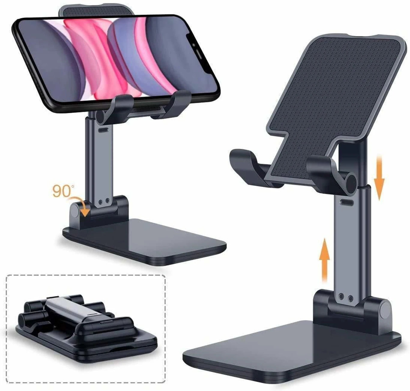 Phone Stand 360° Rotation Height & Angle Adjustable for Phone & Tablet (Black)