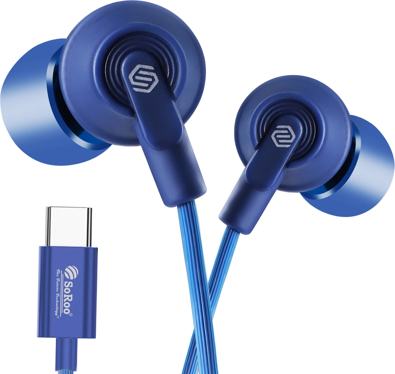 SoRoo Type-C Wired Earphones with HD Sound & In-Line Mic (Blue)