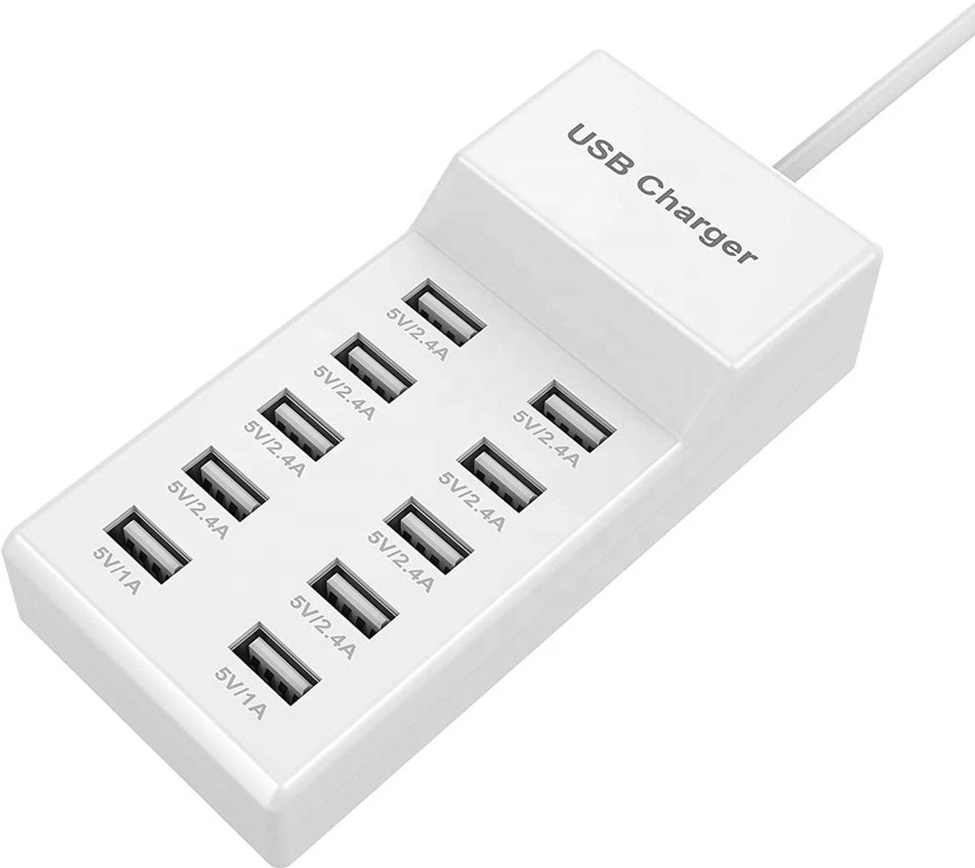 10-Port Smart USB Charging Station with Turbo Charging for Multiple Devices (White)