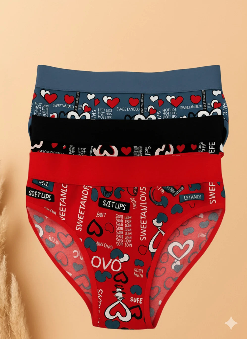 Pack of 3 - Heart Print Hipster Briefs