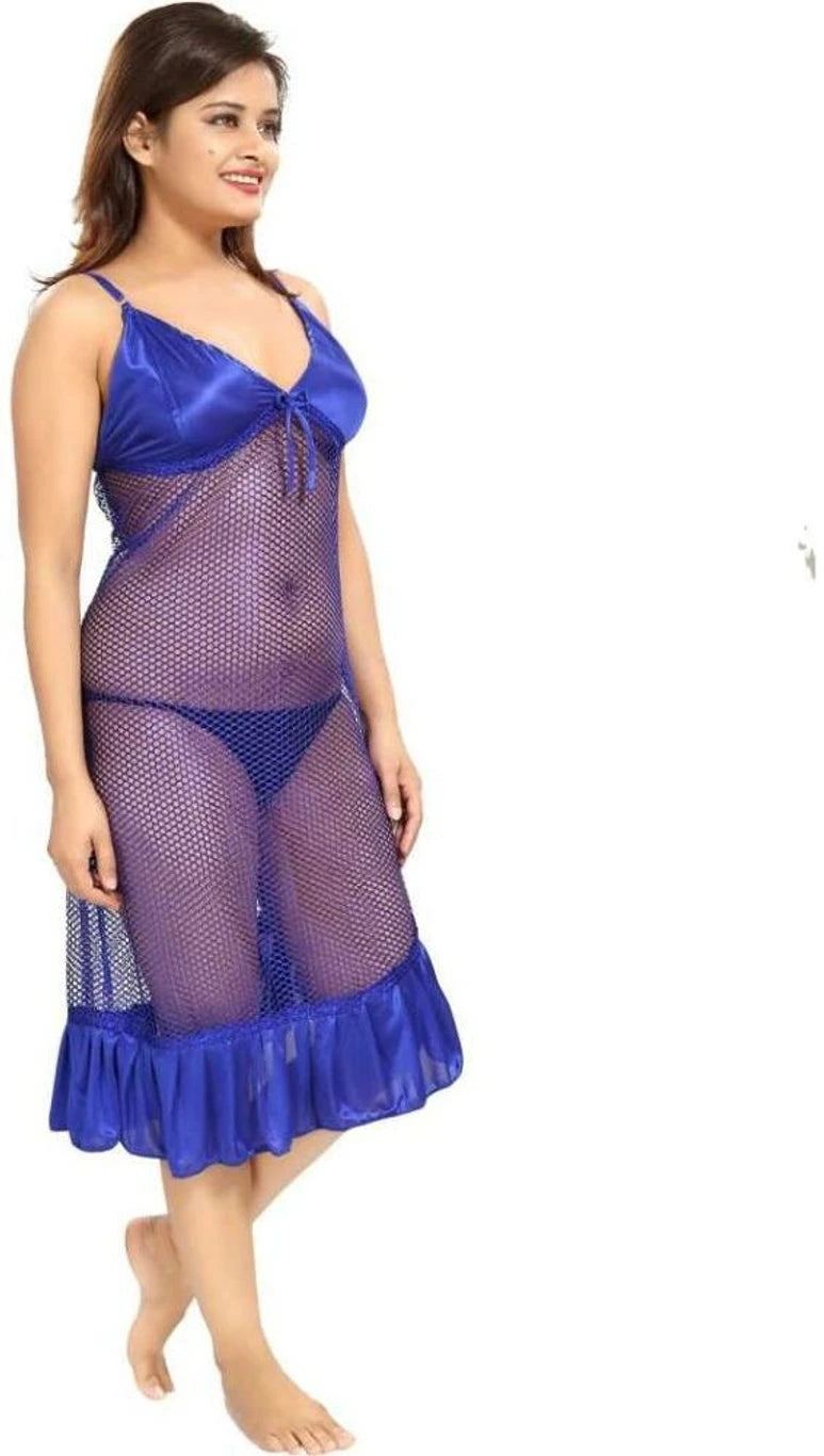 Pack of 3 Women Satin Robe & Net Babydoll Lingerie Set