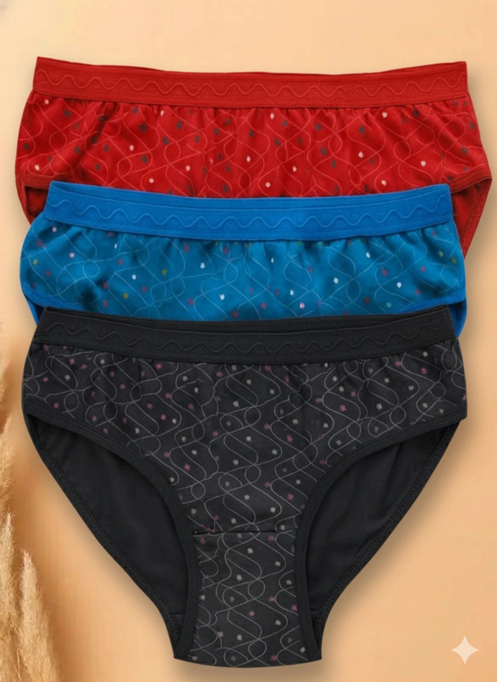 Pack of 3 - Wave & Dot Print Hipster Briefs