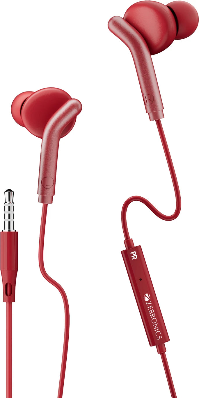 Zebronics ZEB-BRO Wired Earphones with Mic (Red)
